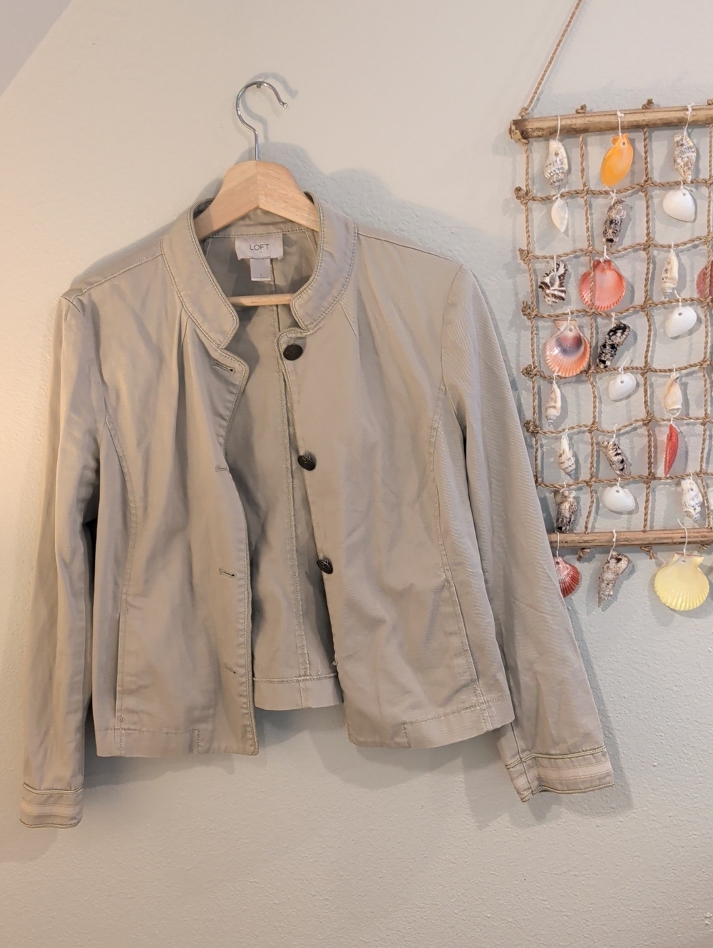 LOFT Women's Light Taupe Collarless Button Jacket